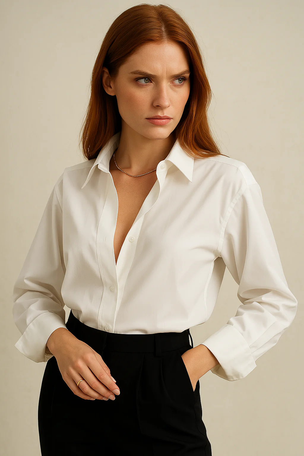 100% organiczna bawełna Kobieca klasyczna formalna bluzka - Image 5