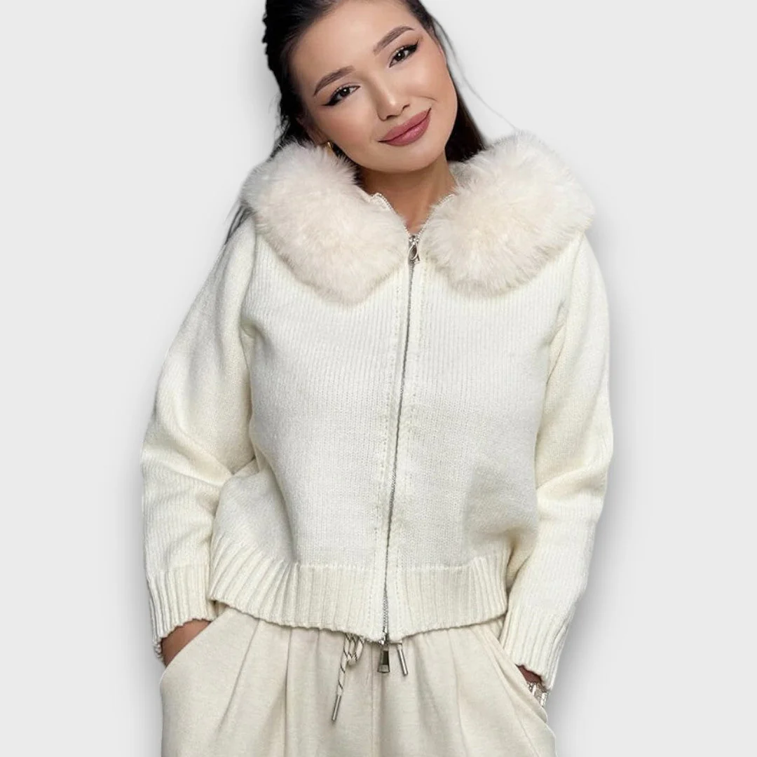 Alisanne – Sweter z zamkiem i kołnierzem z sztucznego futra - Image 2