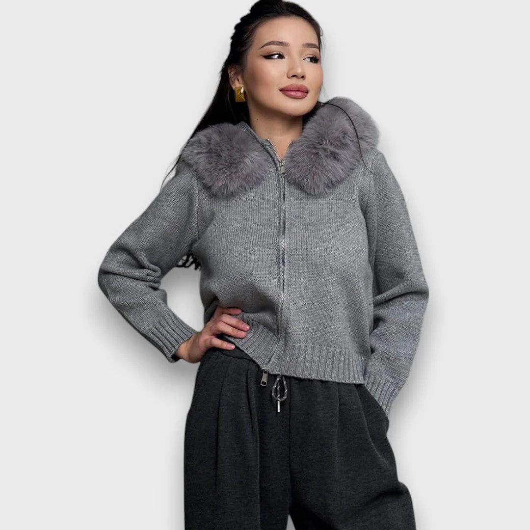 Alisanne – Sweter z zamkiem i kołnierzem z sztucznego futra - Image 7