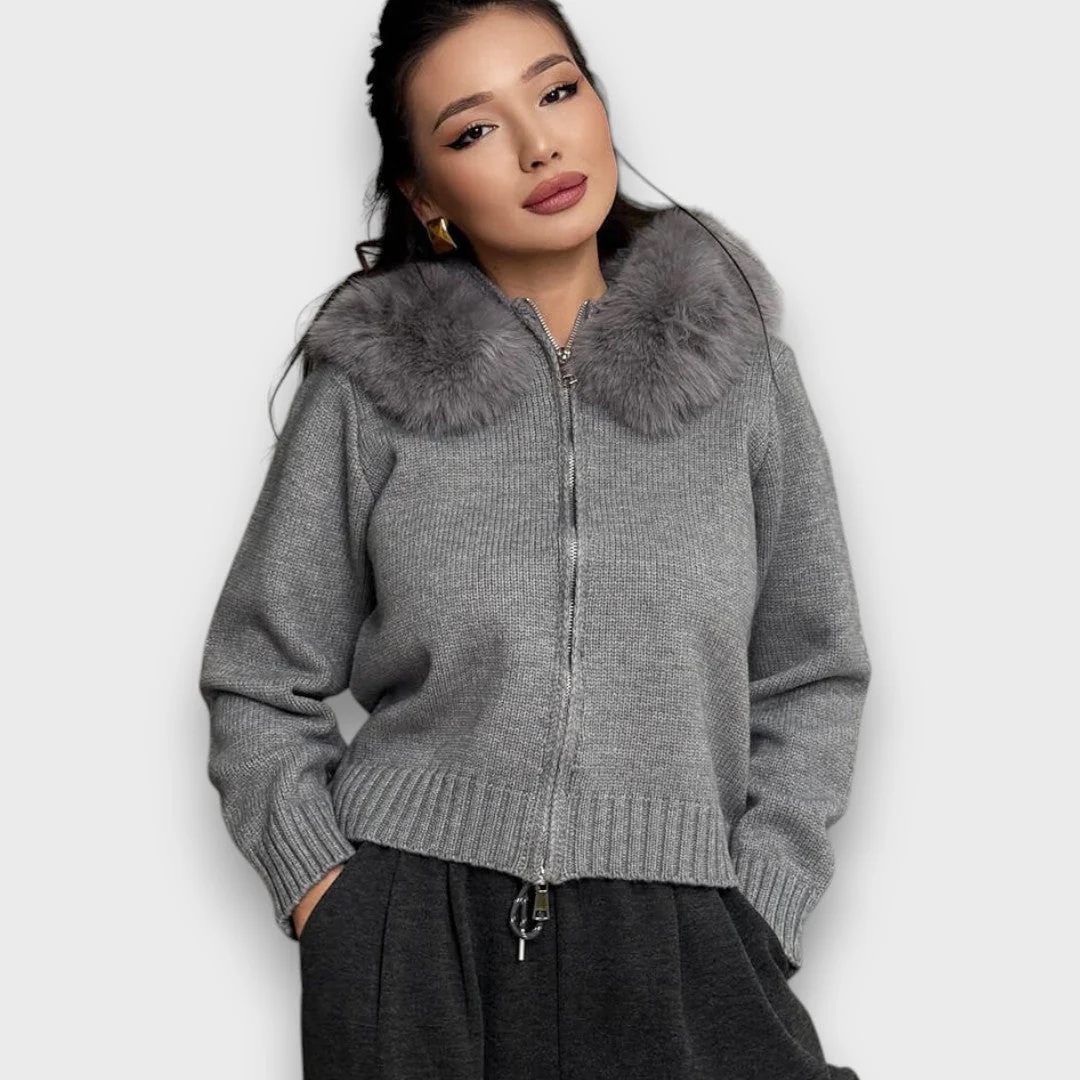 Alisanne – Sweter z zamkiem i kołnierzem z sztucznego futra - Image 9