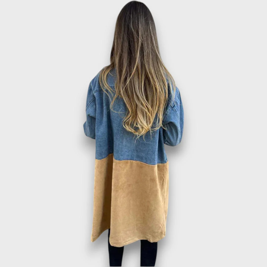 Ariana – Płaszcz z Denimu i Sztucznej Zamszowej Skóry - Image 2