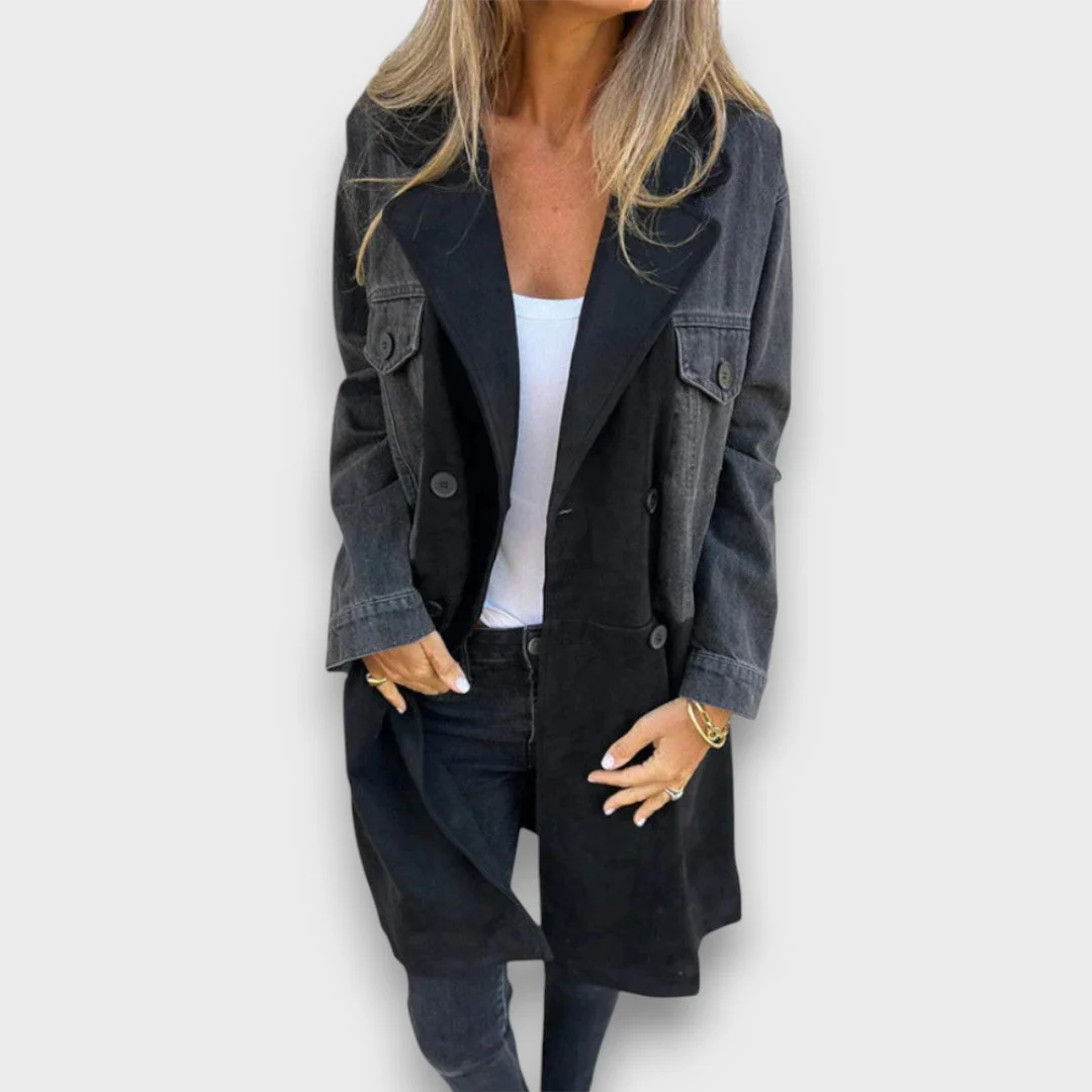 Ariana – Płaszcz z Denimu i Sztucznej Zamszowej Skóry - Image 3