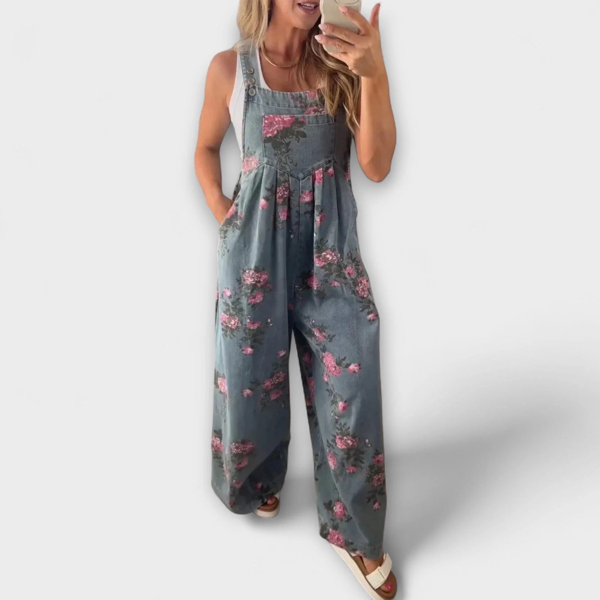 Bethany - Ogrodniczki z Denimu z Kwiatowym Wzorem - Image 2