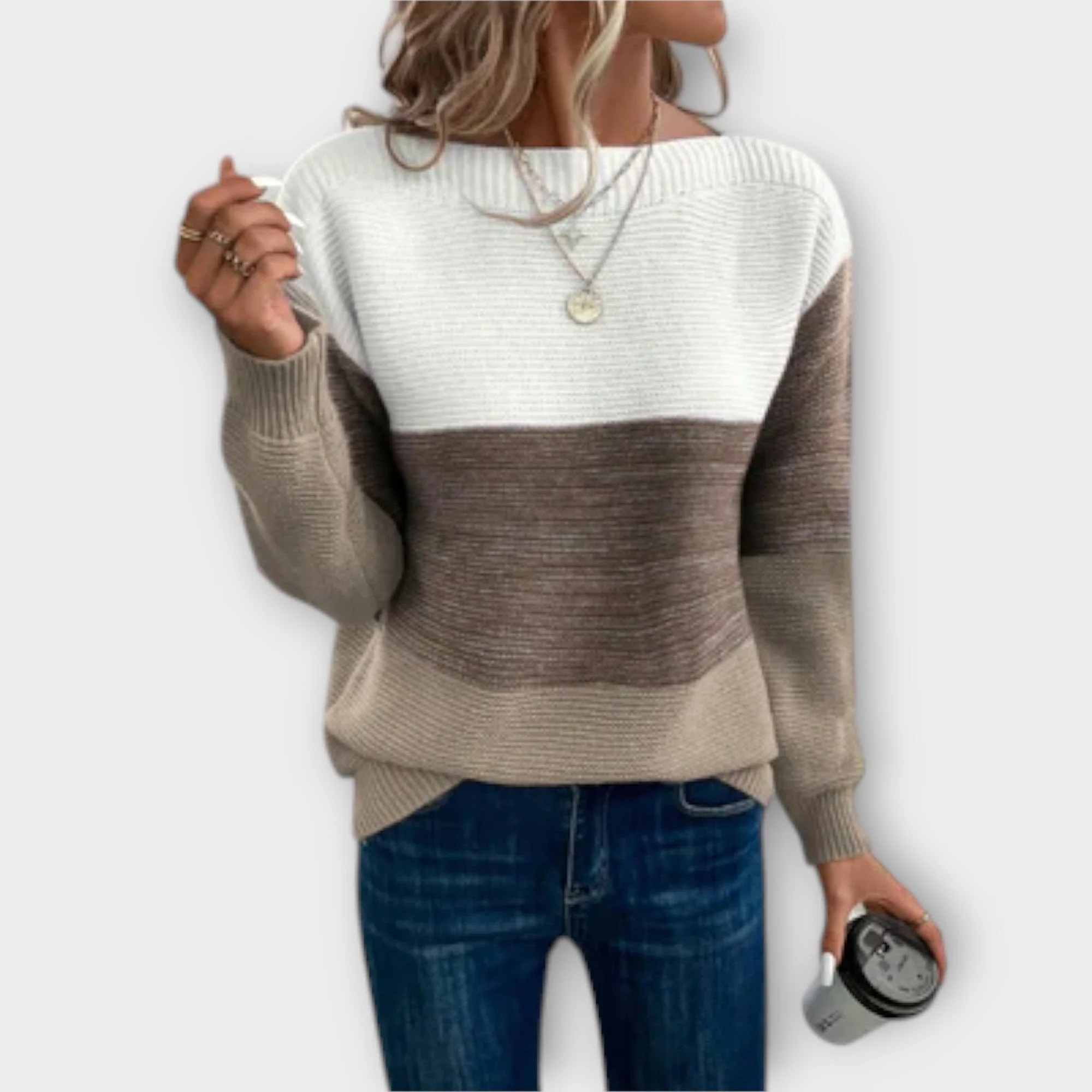 Clara - Elegancki sweter patchwork w trzech kolorach - Image 2