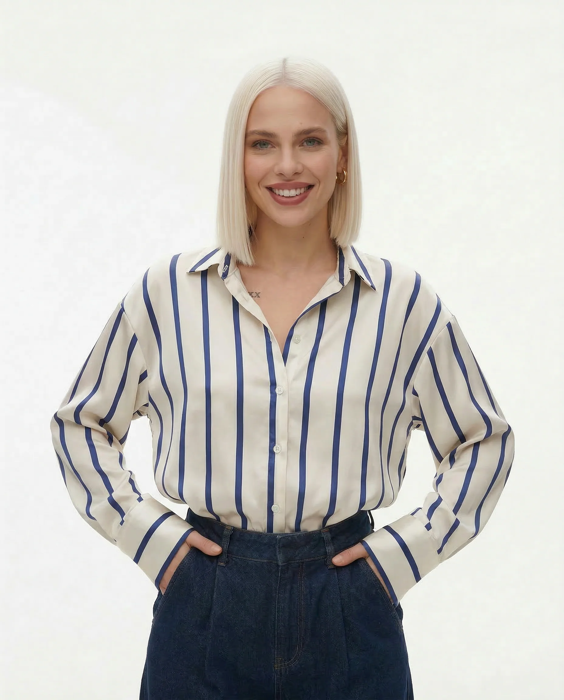 Delaney paskowana bluzka jedwabna - Image 4