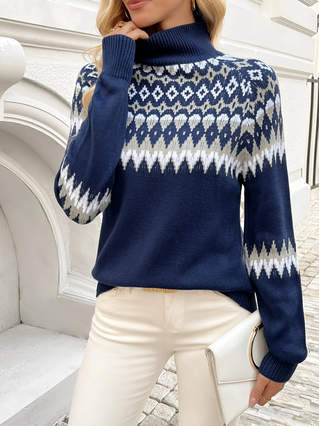 Ella | Elegancki Sweter w Geometryczny Wzór - Image 5