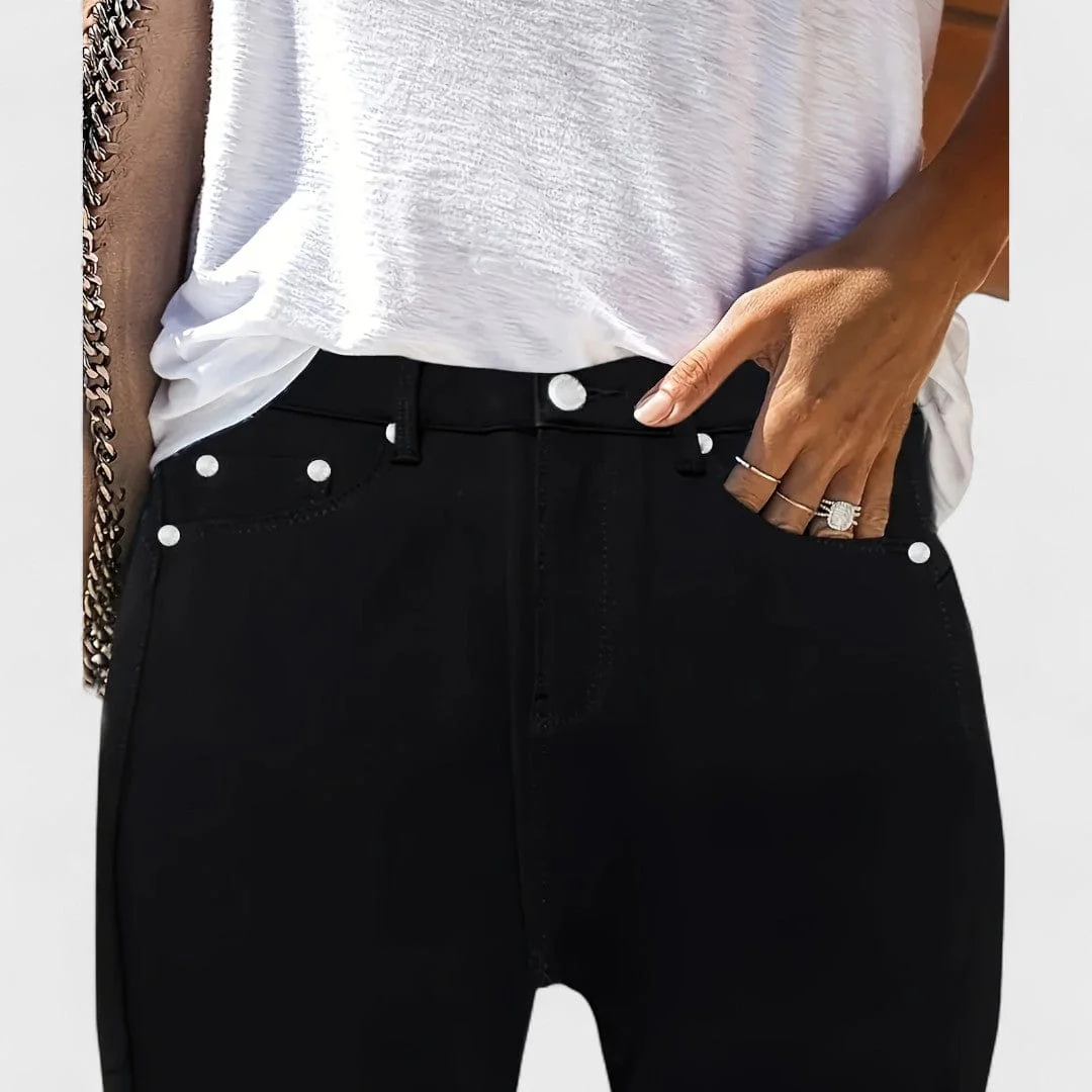 Floriale - Czarne dżinsy z denimu o wysokim stanie dla kobiet - Image 4
