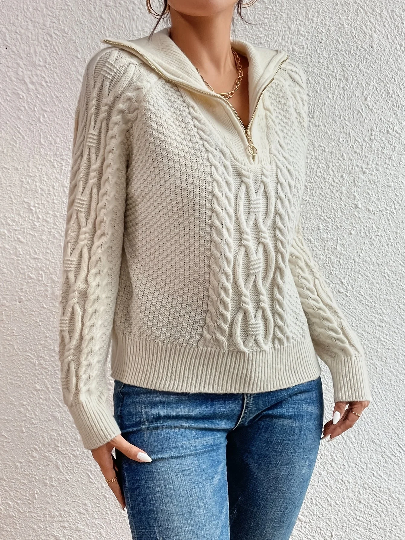 Harlow – Sweter w Warkocze z Kołnierzem na Zamek - Image 6