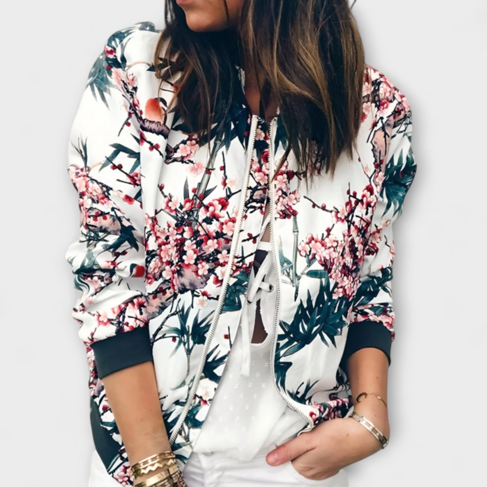 Kaelin - Elegancka kurtka bomber z kwiatami - Image 3