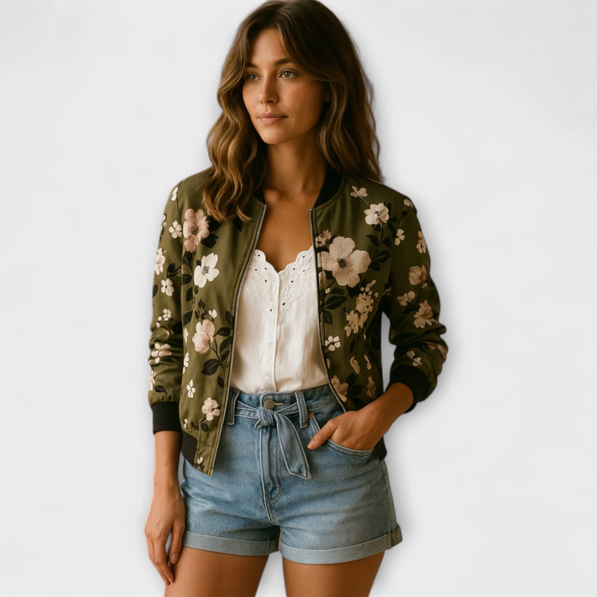 Kaelin - Elegancka kurtka bomber z kwiatami - Image 5