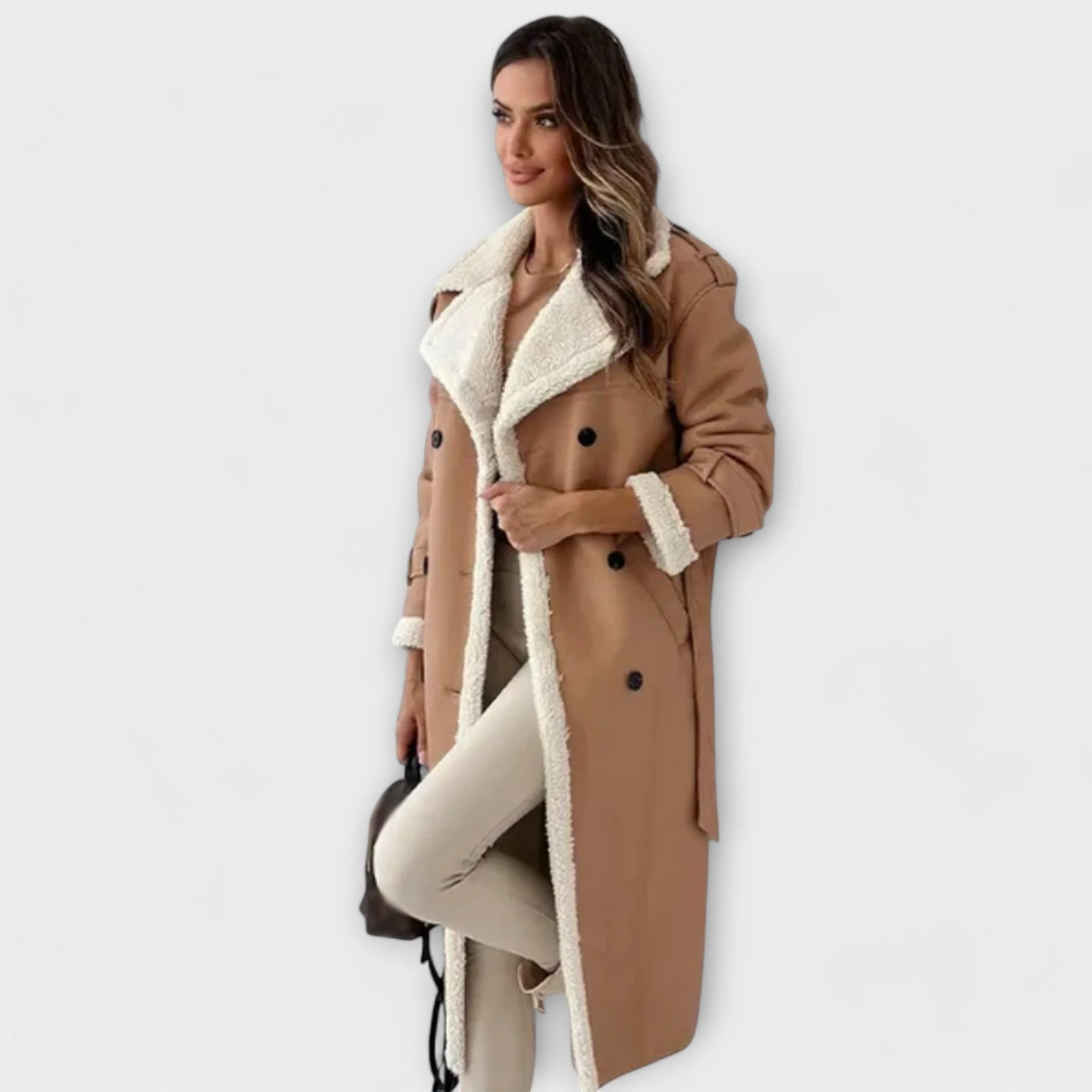 Maria – Klasyczna Długa Kurtka z Fodrą z Fleece i Kołnierzem z Teddy - Image 5