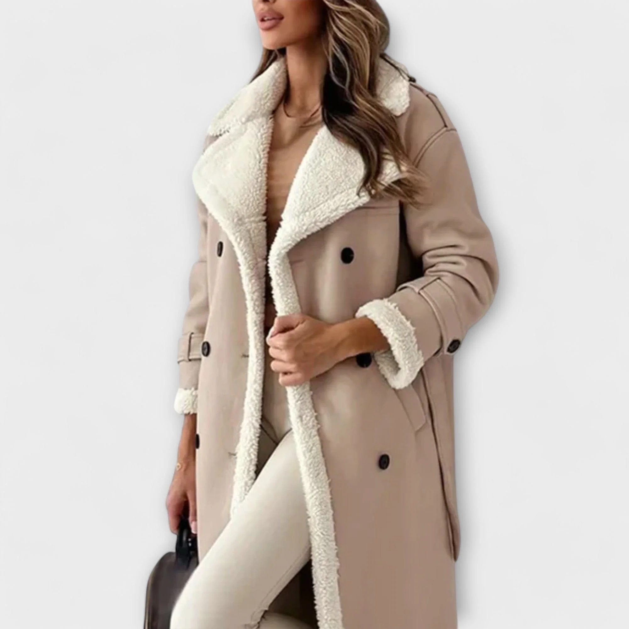 Maria – Klasyczna Długa Kurtka z Fodrą z Polaru i Kołnierzem z Teddy - Image 6